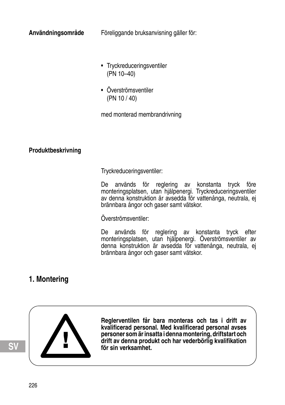 Montering | Flowserve Selfacting pressure regulator User Manual | Page 226 / 248