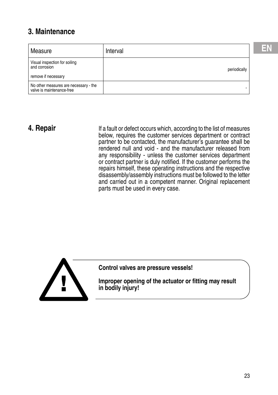 Maintenance, Repair | Flowserve Selfacting pressure regulator User Manual | Page 23 / 248