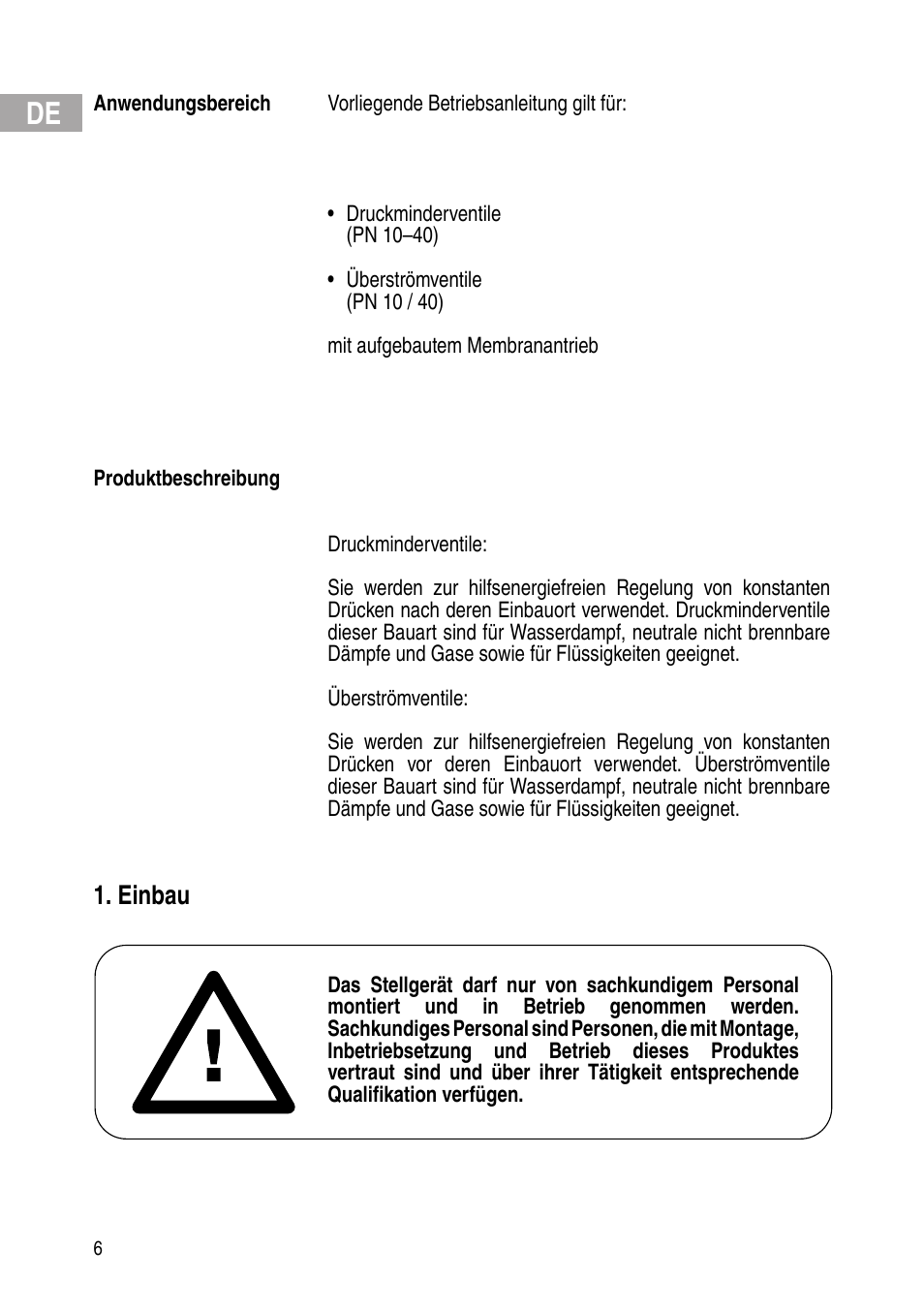 Einbau | Flowserve Selfacting pressure regulator User Manual | Page 6 / 248