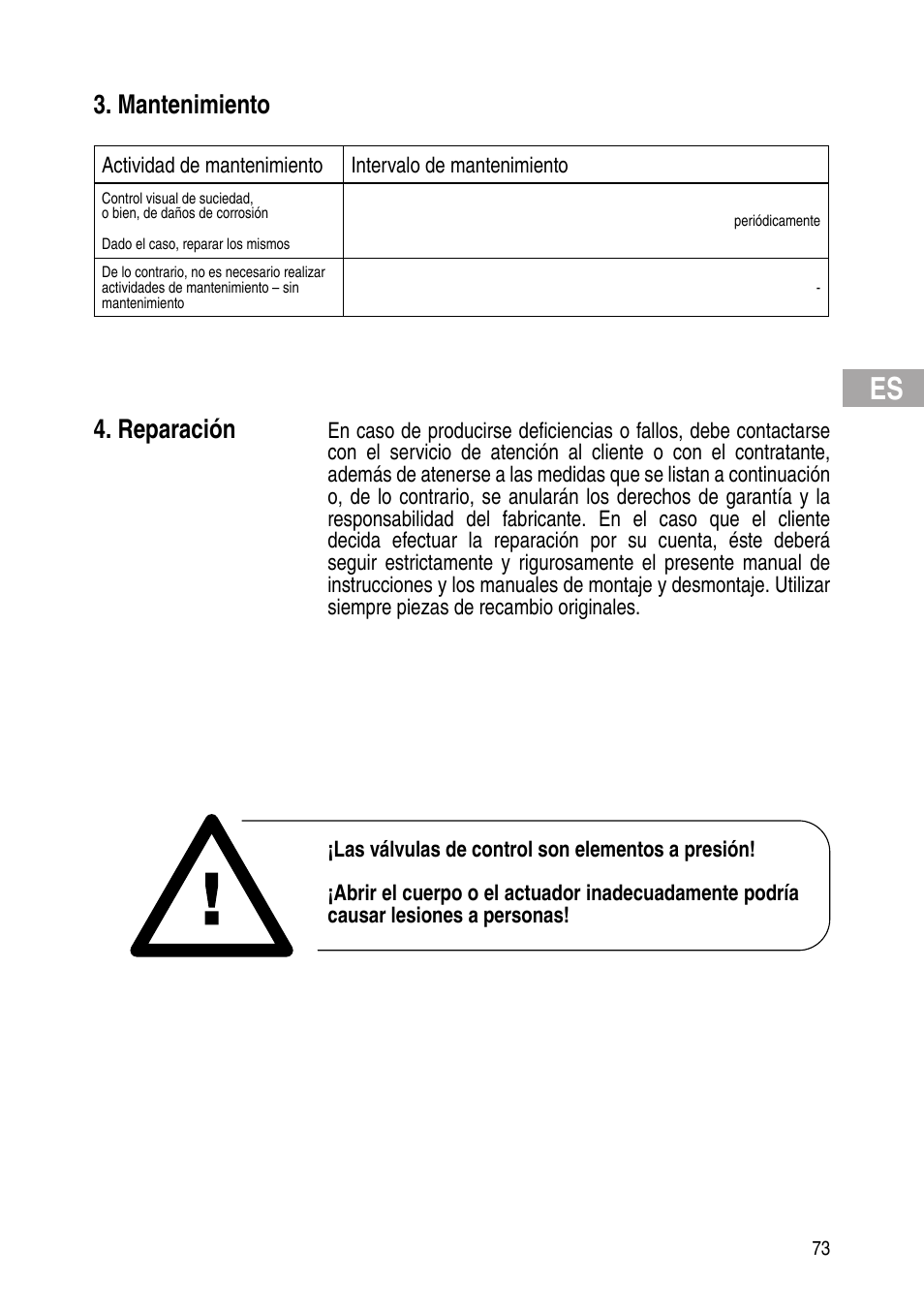 Mantenimiento, Reparación | Flowserve Selfacting pressure regulator User Manual | Page 73 / 248