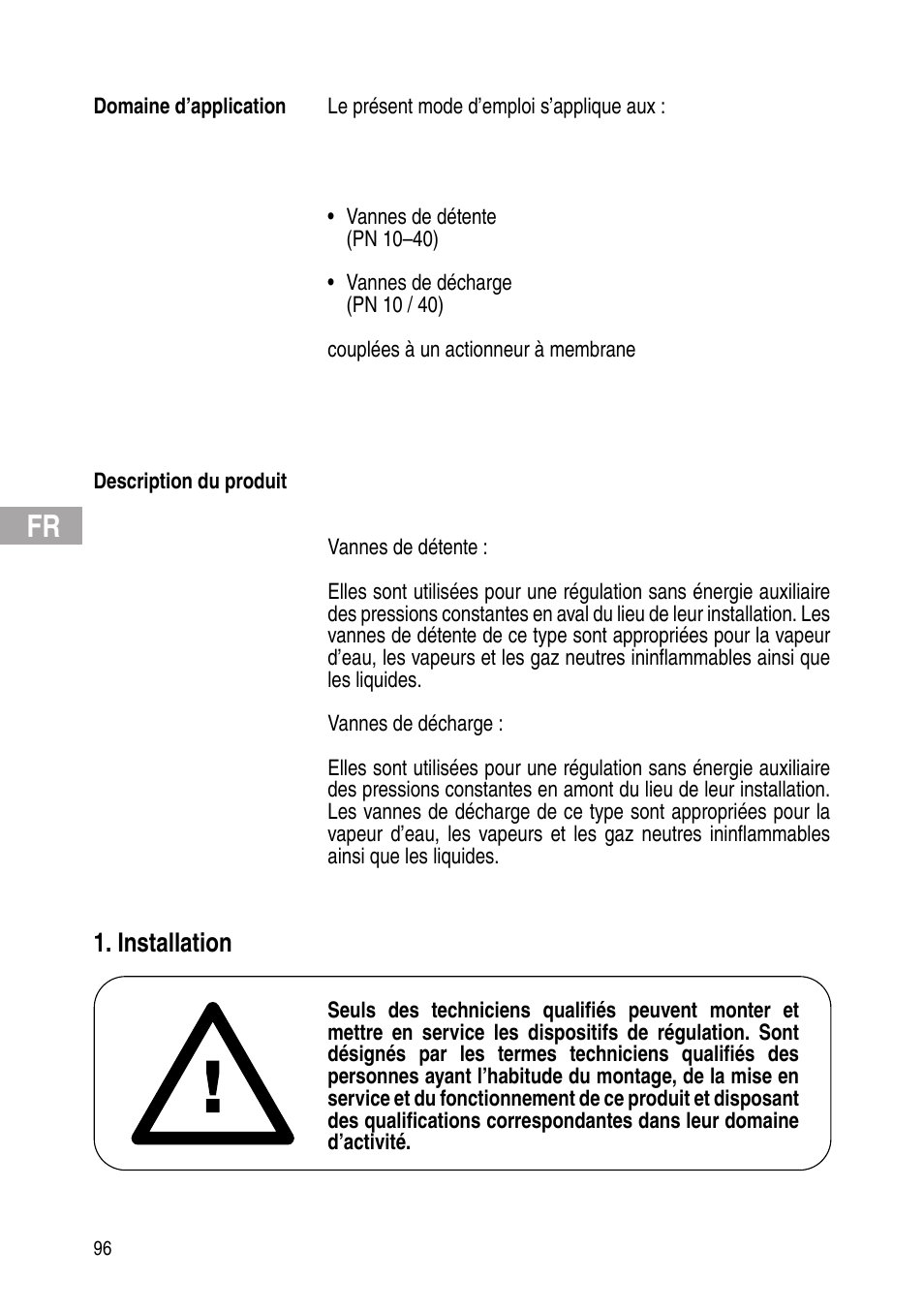 Installation | Flowserve Selfacting pressure regulator User Manual | Page 96 / 248