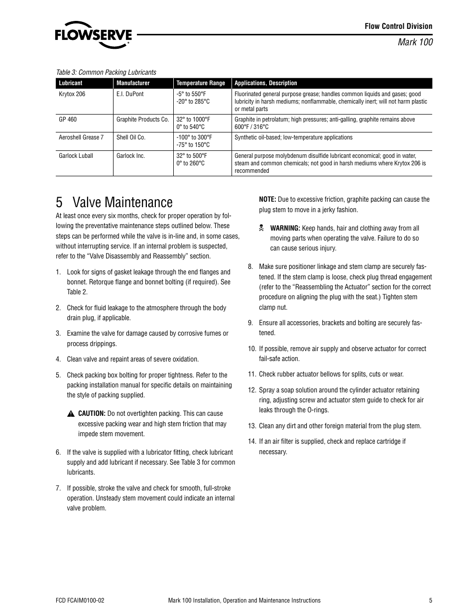 5 valve maintenance, Mark 100 | Flowserve Valtek Mark 100 Control Valve User Manual | Page 5 / 12