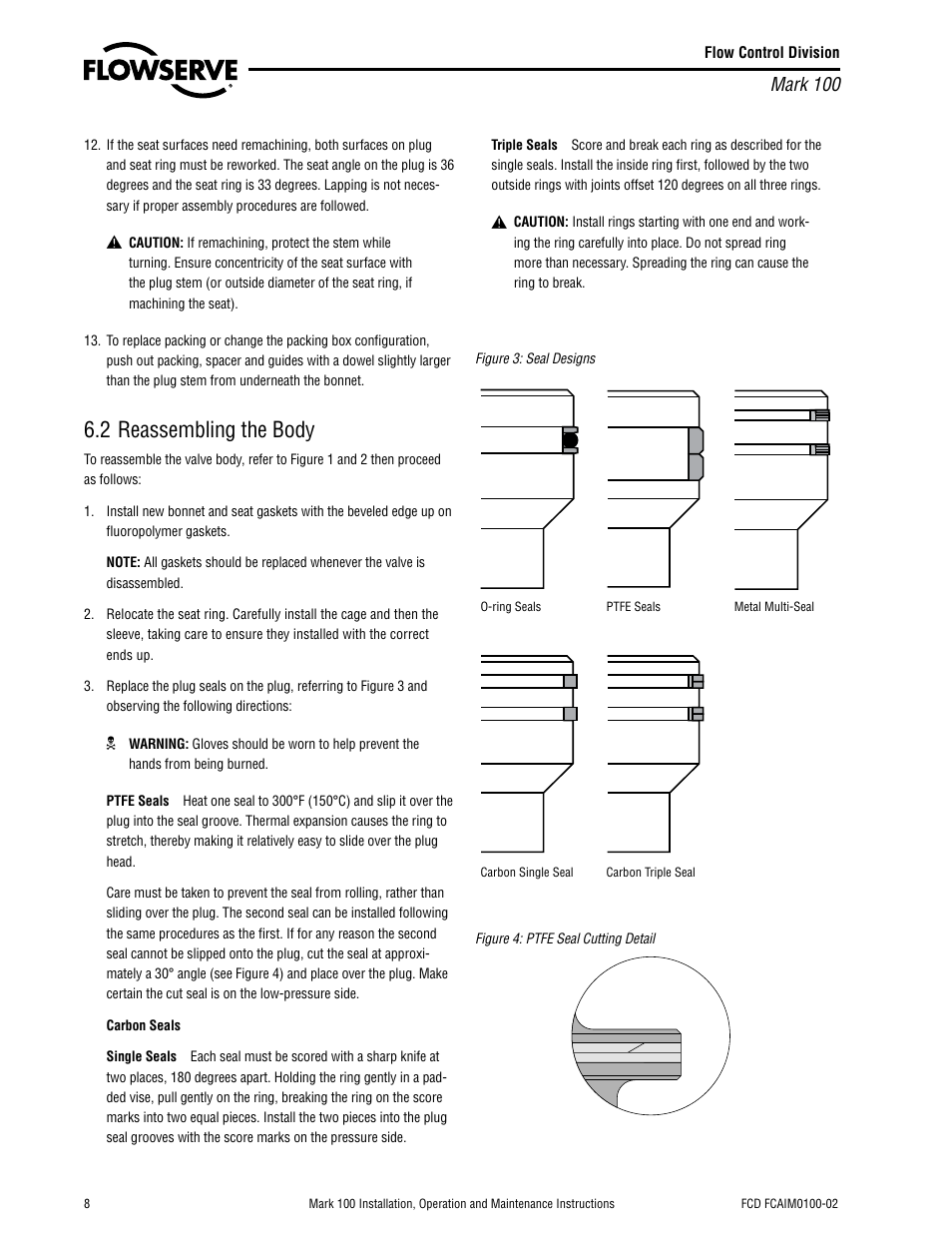 2 reassembling the body, Mark 100 | Flowserve Valtek Mark 100 Control Valve User Manual | Page 8 / 12