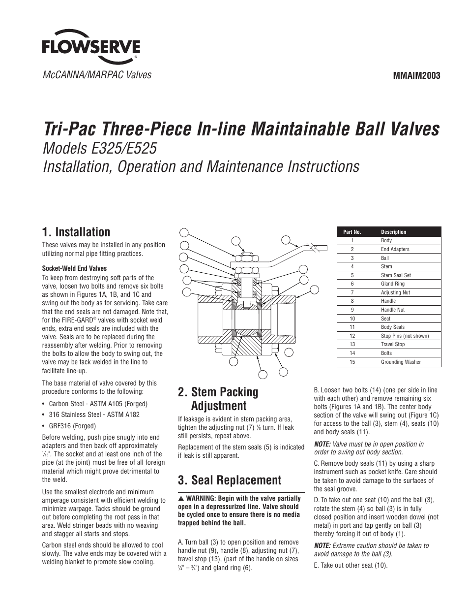 Flowserve E325 User Manual | 2 pages