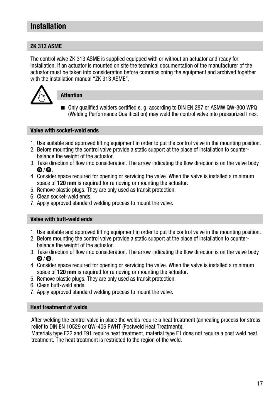 Installation | Flowserve ZK 313 ASME User Manual | Page 17 / 20