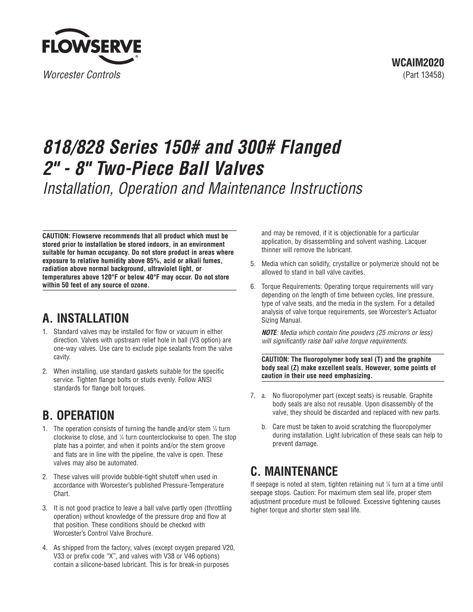 Flowserve 818 Series User Manual | 4 pages