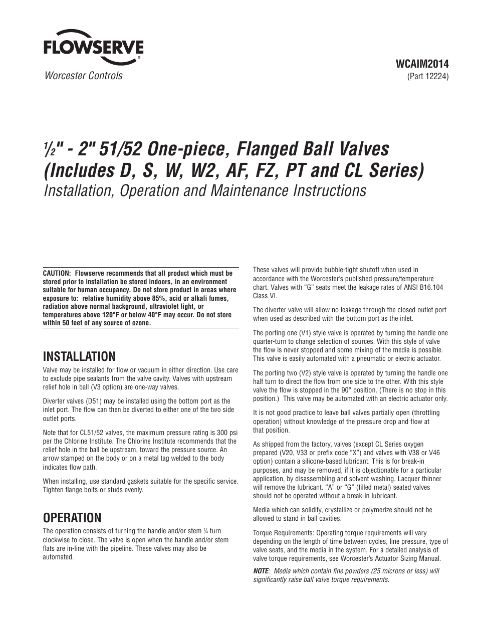 Flowserve 51 Series Flanged Ball Valves User Manual | 8 pages