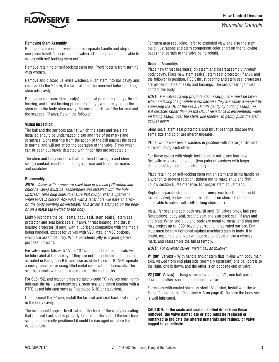 Worcester controls | Flowserve 51 Series Flanged Ball Valves User Manual | Page 3 / 8