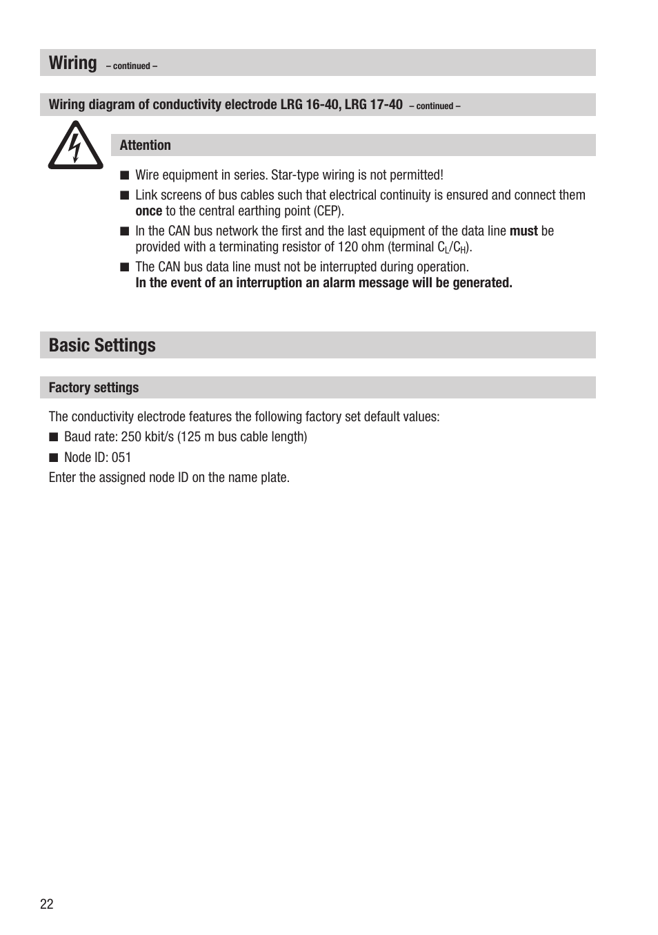 Wiring, Basic settings | Flowserve LRG 16-40 User Manual | Page 22 / 36