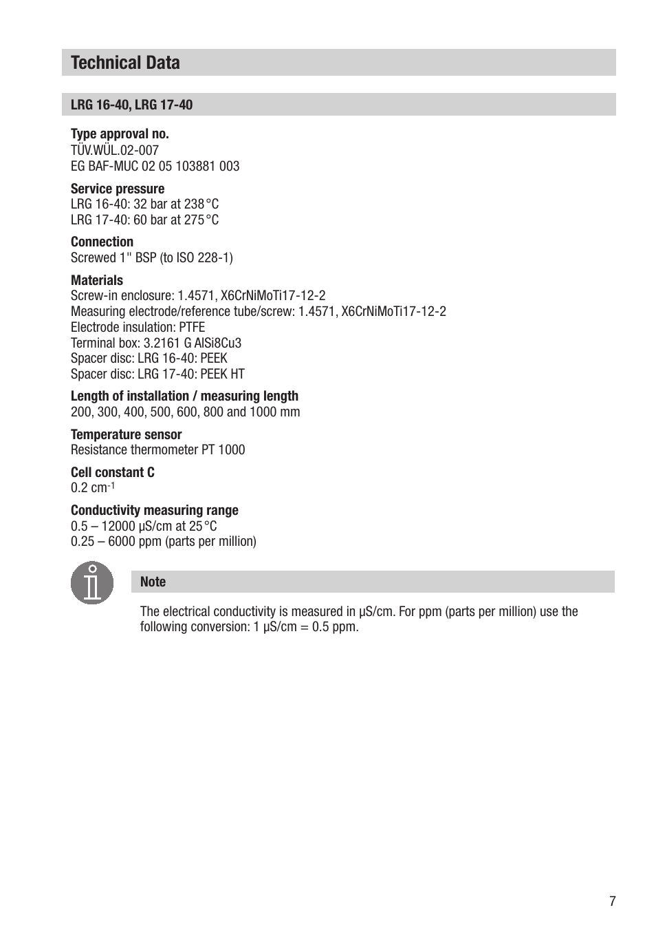 Technical data | Flowserve LRG 16-40 User Manual | Page 7 / 36