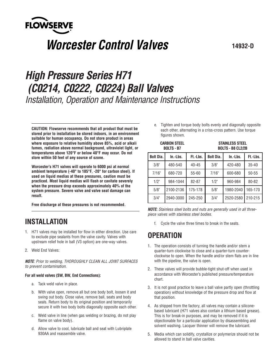 Flowserve H71 Series User Manual | 4 pages