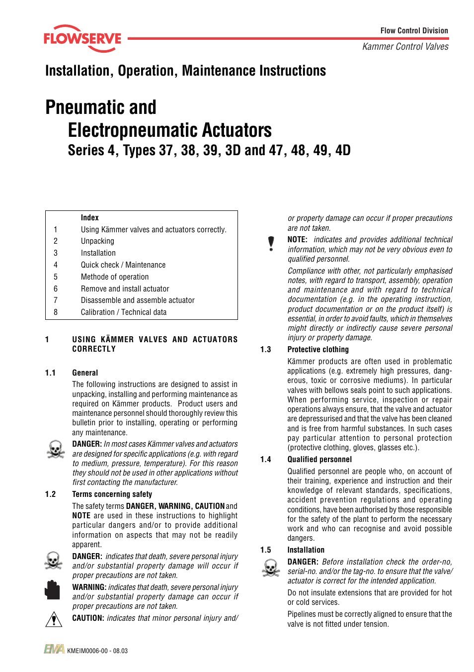 Flowserve 4 Series Kämmer Pneumatic and Electropneumatic Actuators User Manual | 24 pages