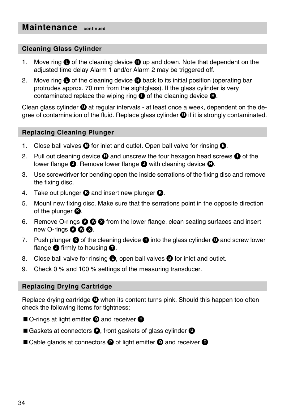 Maintenance, O-rings at light emitter and receiver | Flowserve OR 52-5 User Manual | Page 34 / 48