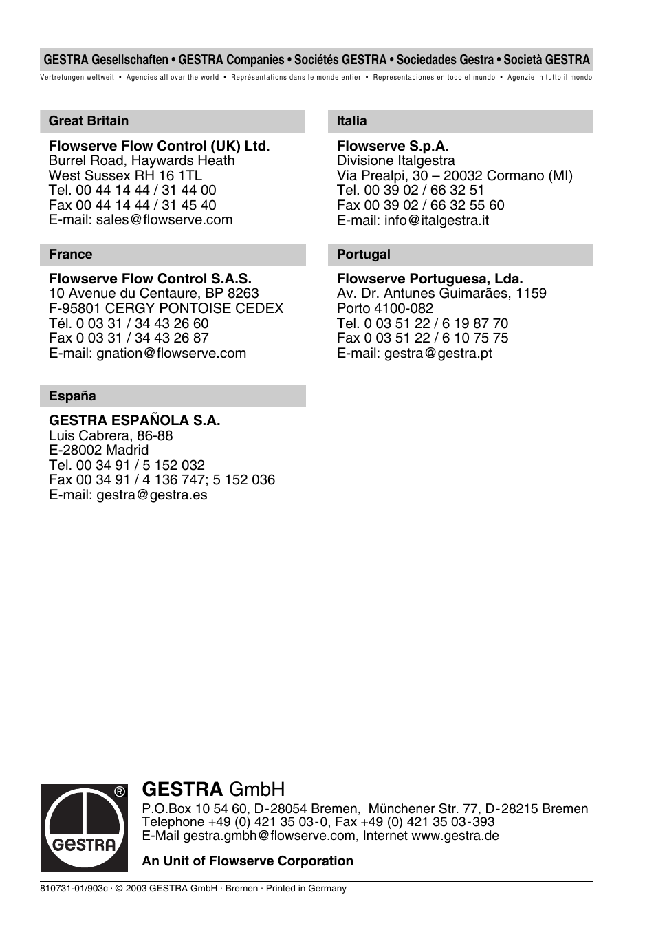 Gestra gmbh | Flowserve OR 52-5 User Manual | Page 48 / 48