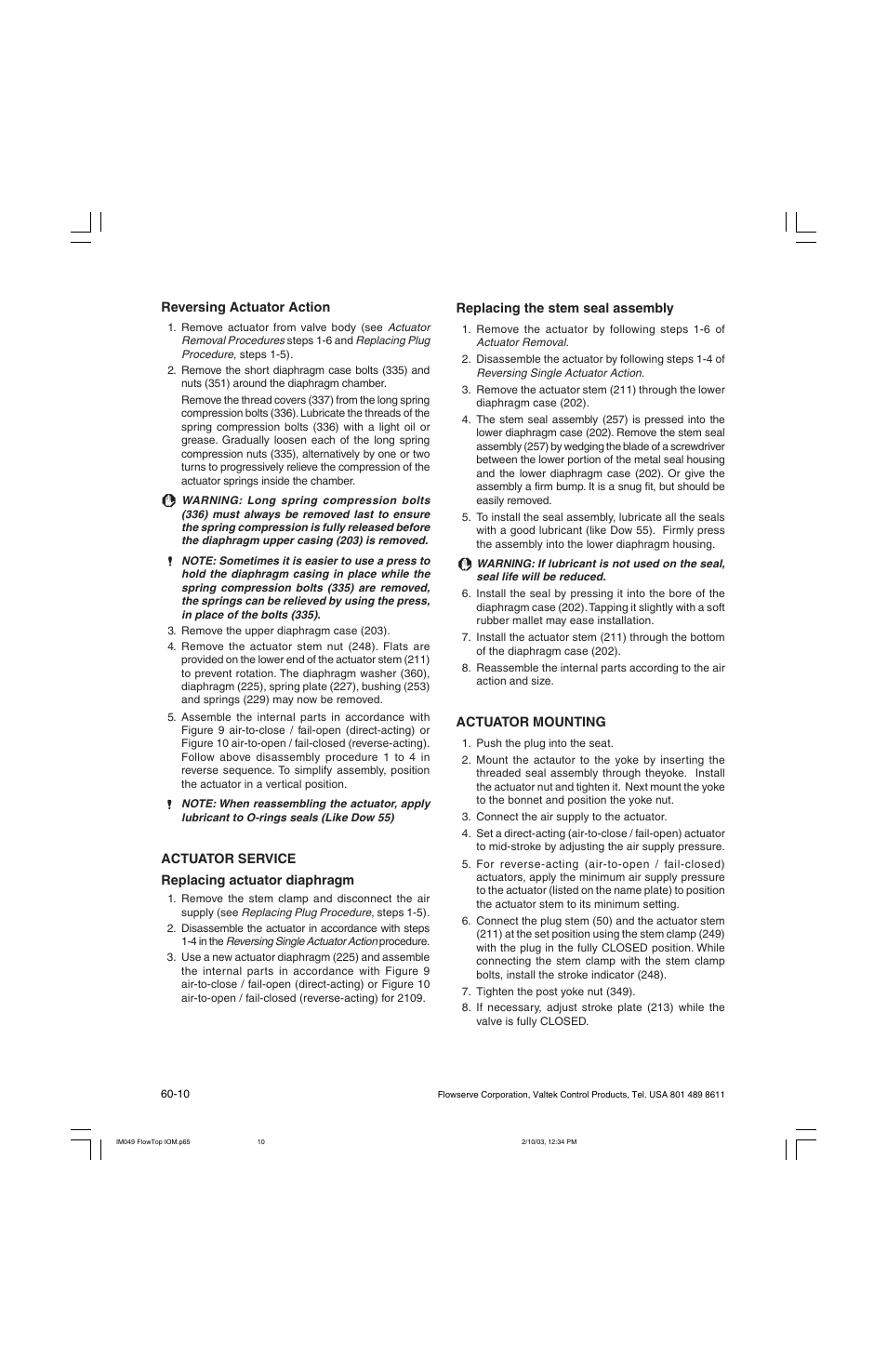 Flowserve Valtek FlowTop General Service Control Valve User Manual | Page 10 / 16