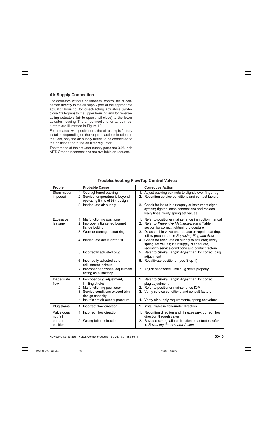 Flowserve Valtek FlowTop General Service Control Valve User Manual | Page 15 / 16