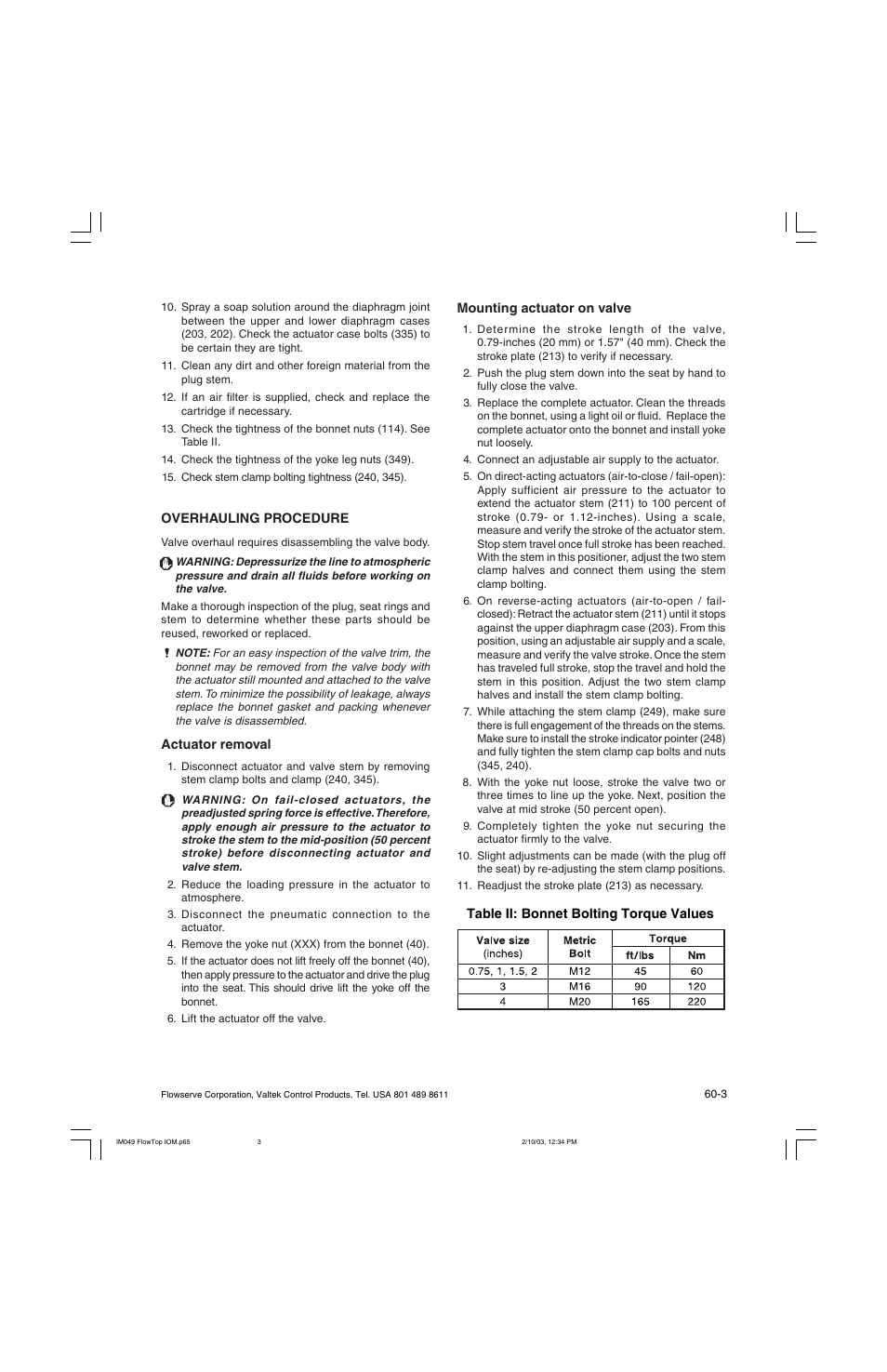 Flowserve Valtek FlowTop General Service Control Valve User Manual | Page 3 / 16