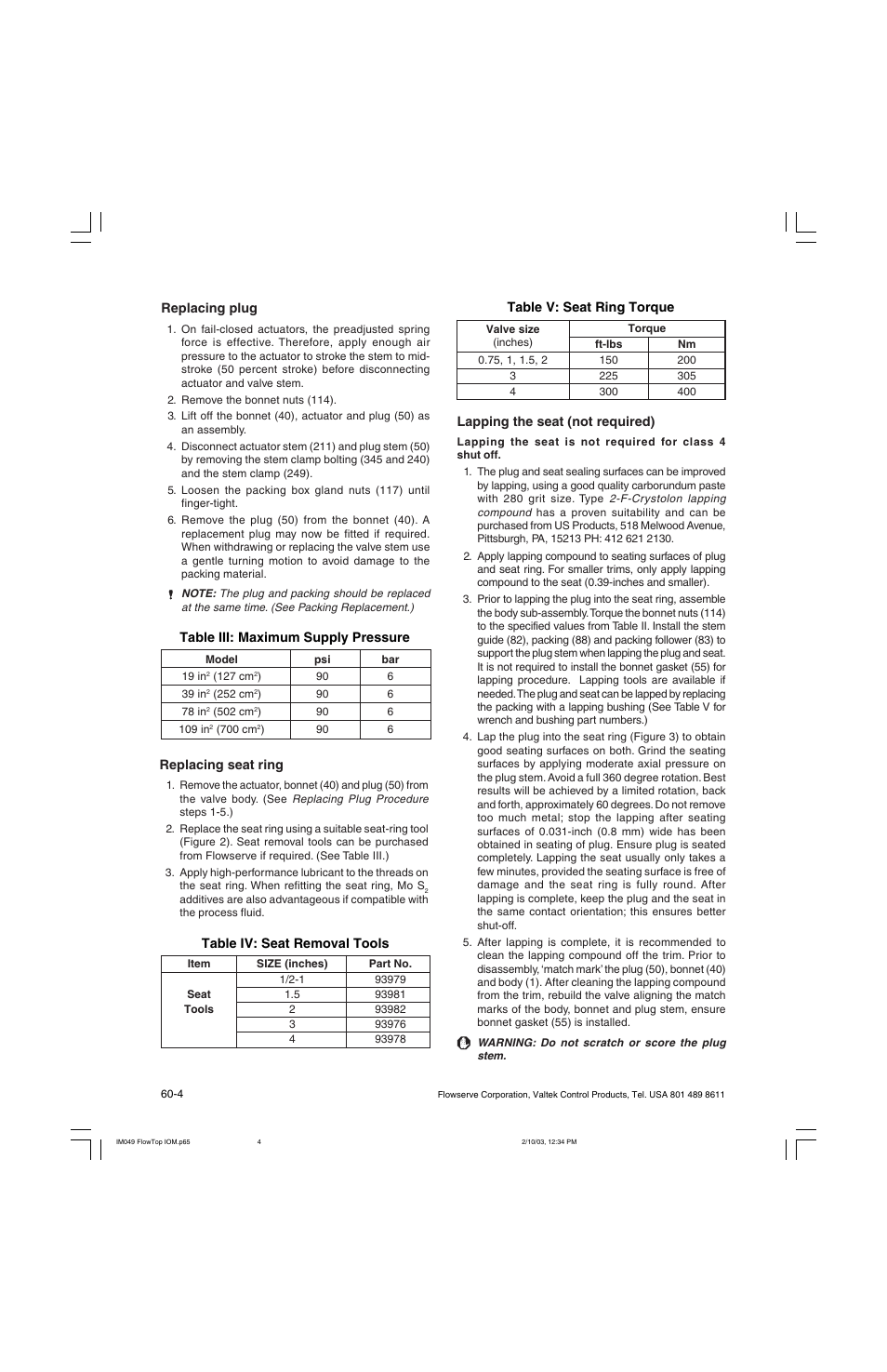 Flowserve Valtek FlowTop General Service Control Valve User Manual | Page 4 / 16