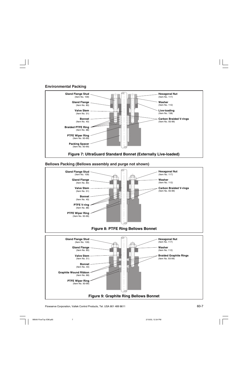 Figure 9: graphite ring bellows bonnet | Flowserve Valtek FlowTop General Service Control Valve User Manual | Page 7 / 16