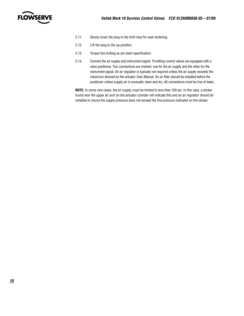 Flowserve Valtek Mark 10 Survivor Control Valves User Manual | Page 10 / 20