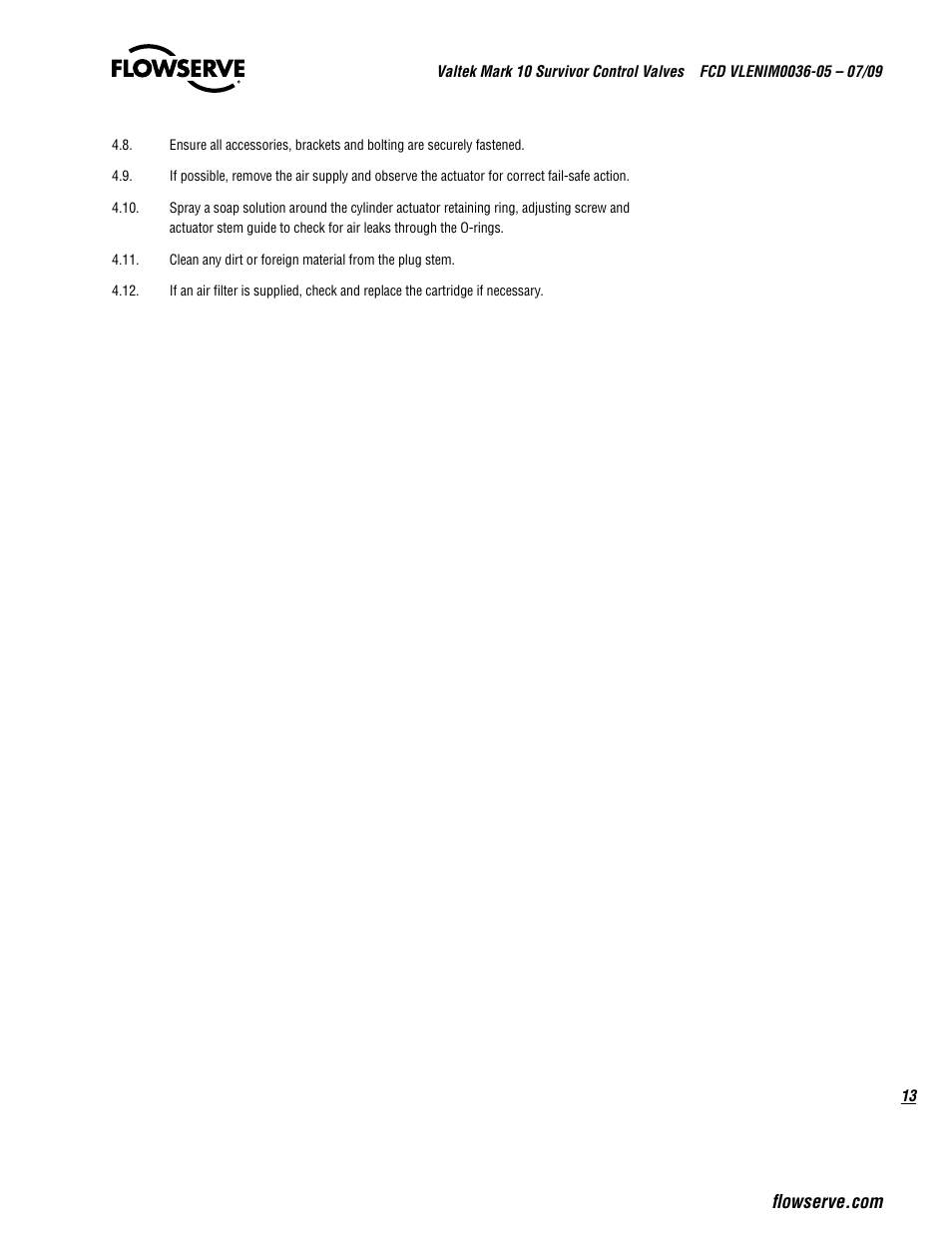 Flowserve Valtek Mark 10 Survivor Control Valves User Manual | Page 13 / 20