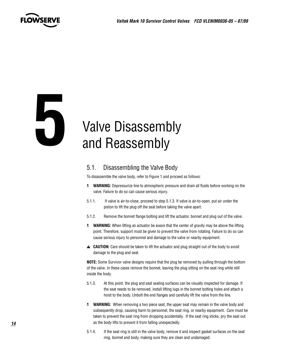 Valve disassembly and reassembly | Flowserve Valtek Mark 10 Survivor Control Valves User Manual | Page 14 / 20