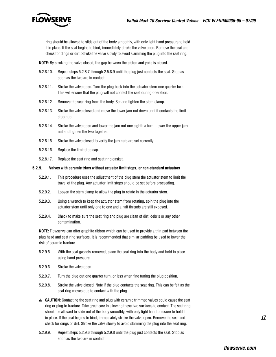 Flowserve Valtek Mark 10 Survivor Control Valves User Manual | Page 17 / 20