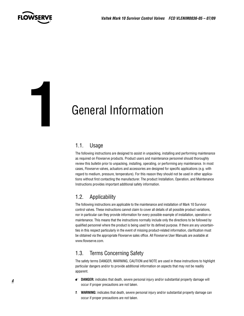General information | Flowserve Valtek Mark 10 Survivor Control Valves User Manual | Page 4 / 20