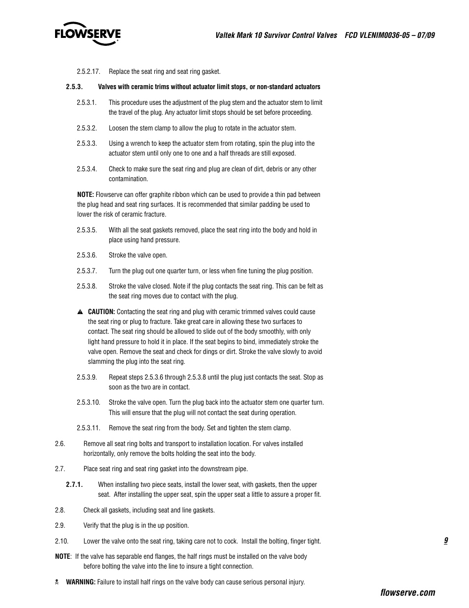 Flowserve Valtek Mark 10 Survivor Control Valves User Manual | Page 9 / 20