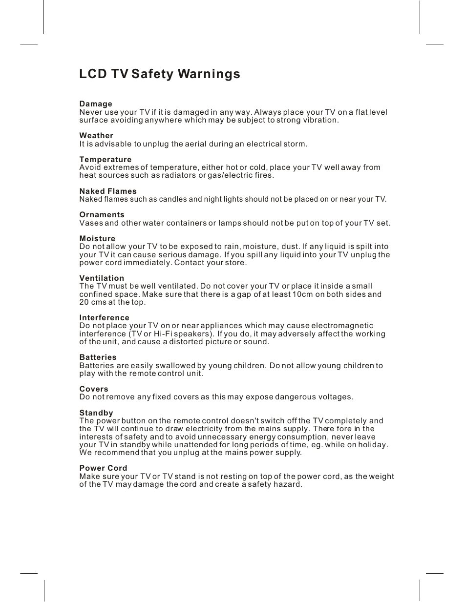 Lcd tv safety warnings | Curtis LCDVD152UK User Manual | Page 2 / 34