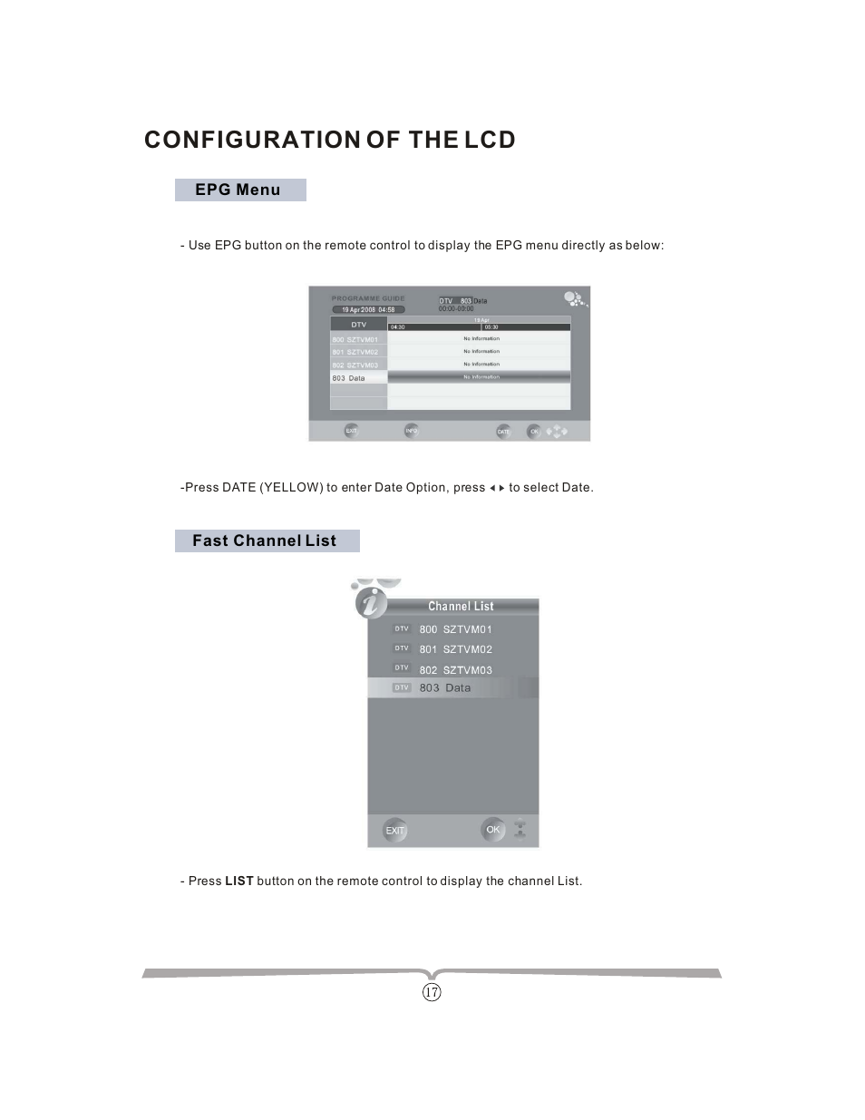 Configuration of the lcd | Curtis LCDVD152UK User Manual | Page 21 / 34