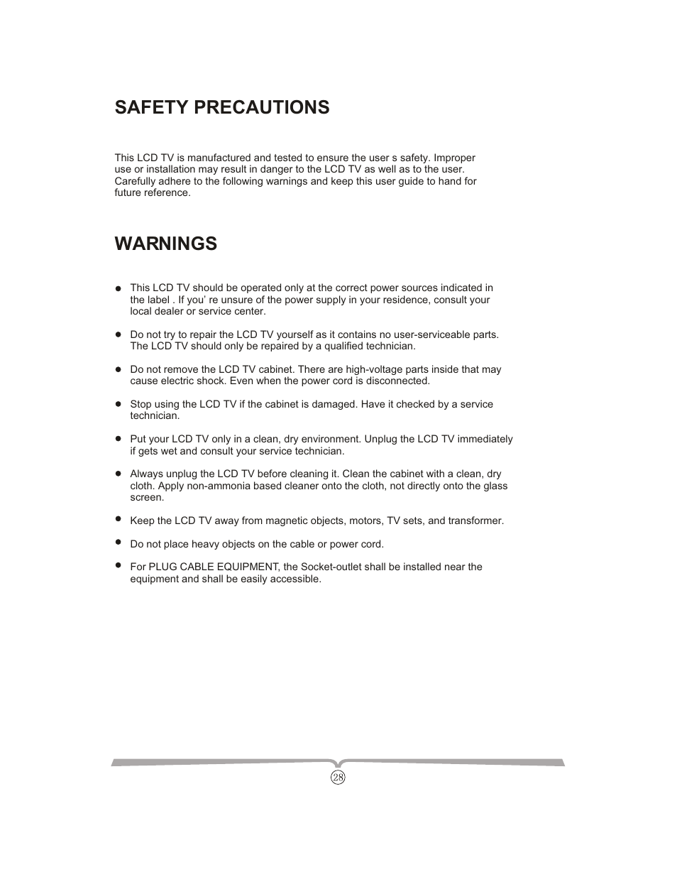 Safety precautions, Warnings | Curtis LCDVD152UK User Manual | Page 32 / 34