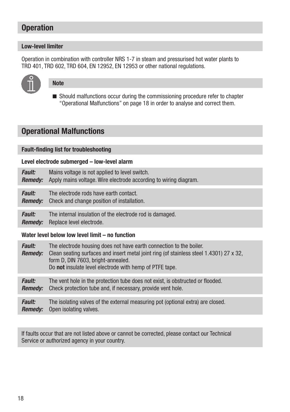 Operational malfunctions, Operation | Flowserve NRG 16-11 User Manual | Page 18 / 20