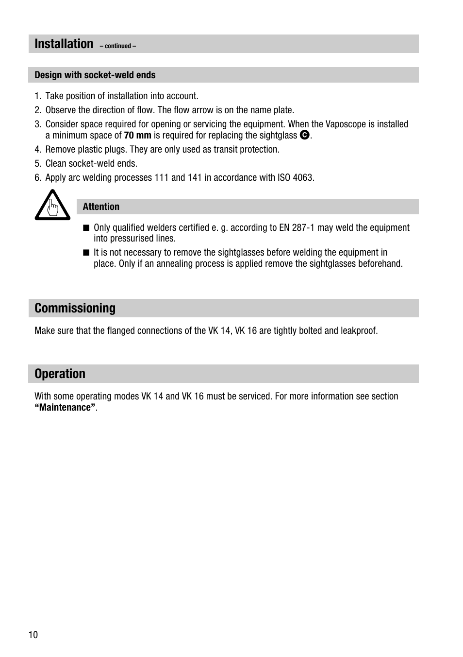 Installation, Commissioning, Operation | Flowserve VK 14 User Manual | Page 10 / 16