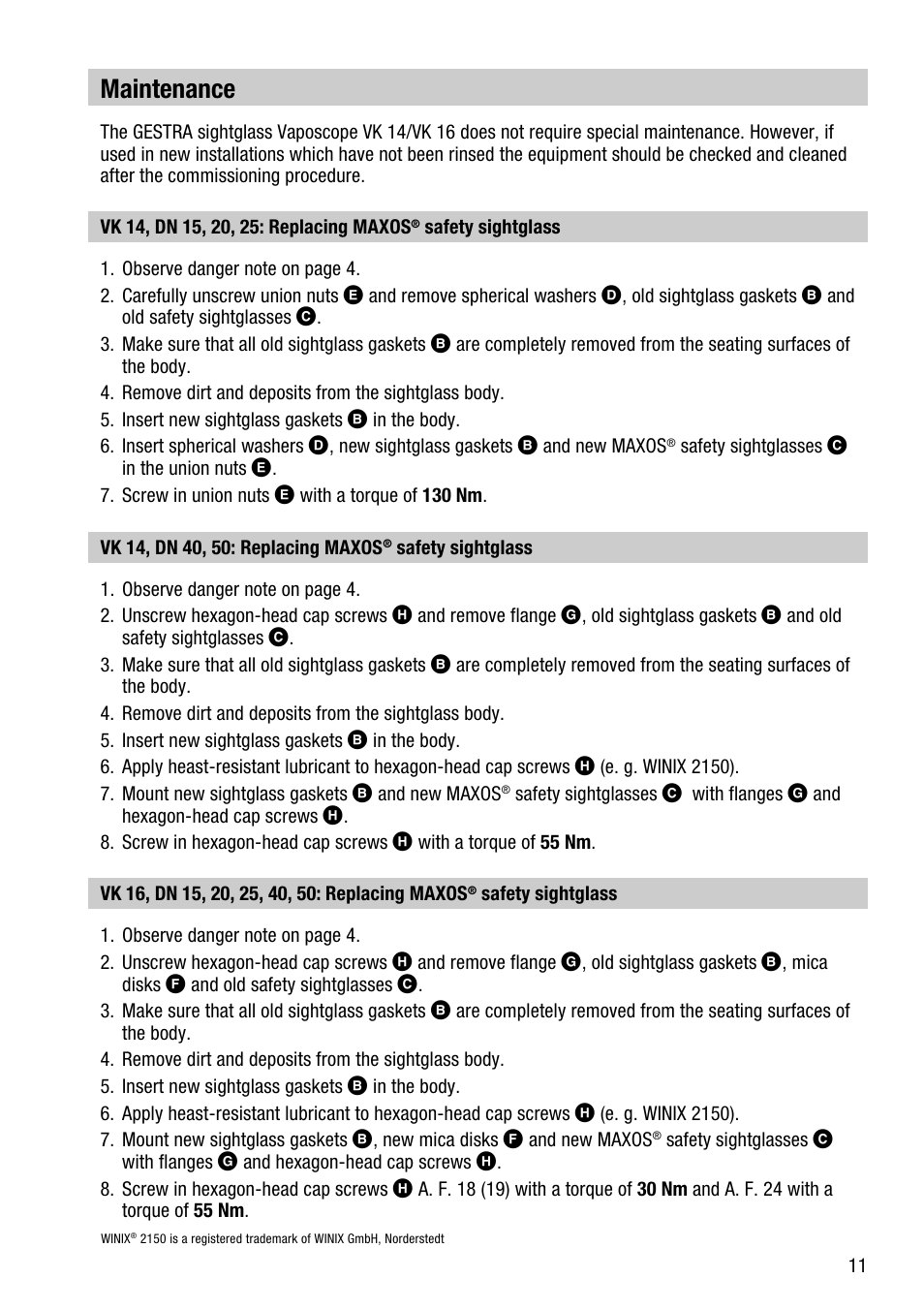 Maintenance | Flowserve VK 14 User Manual | Page 11 / 16