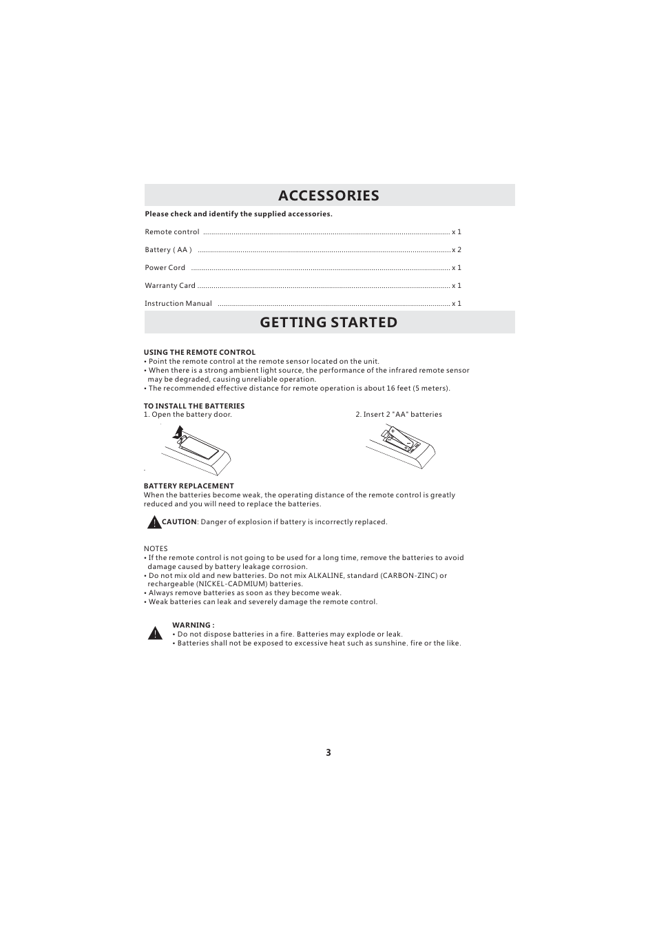 Accessories, Getting started | Curtis LCDVD2224A User Manual | Page 7 / 48