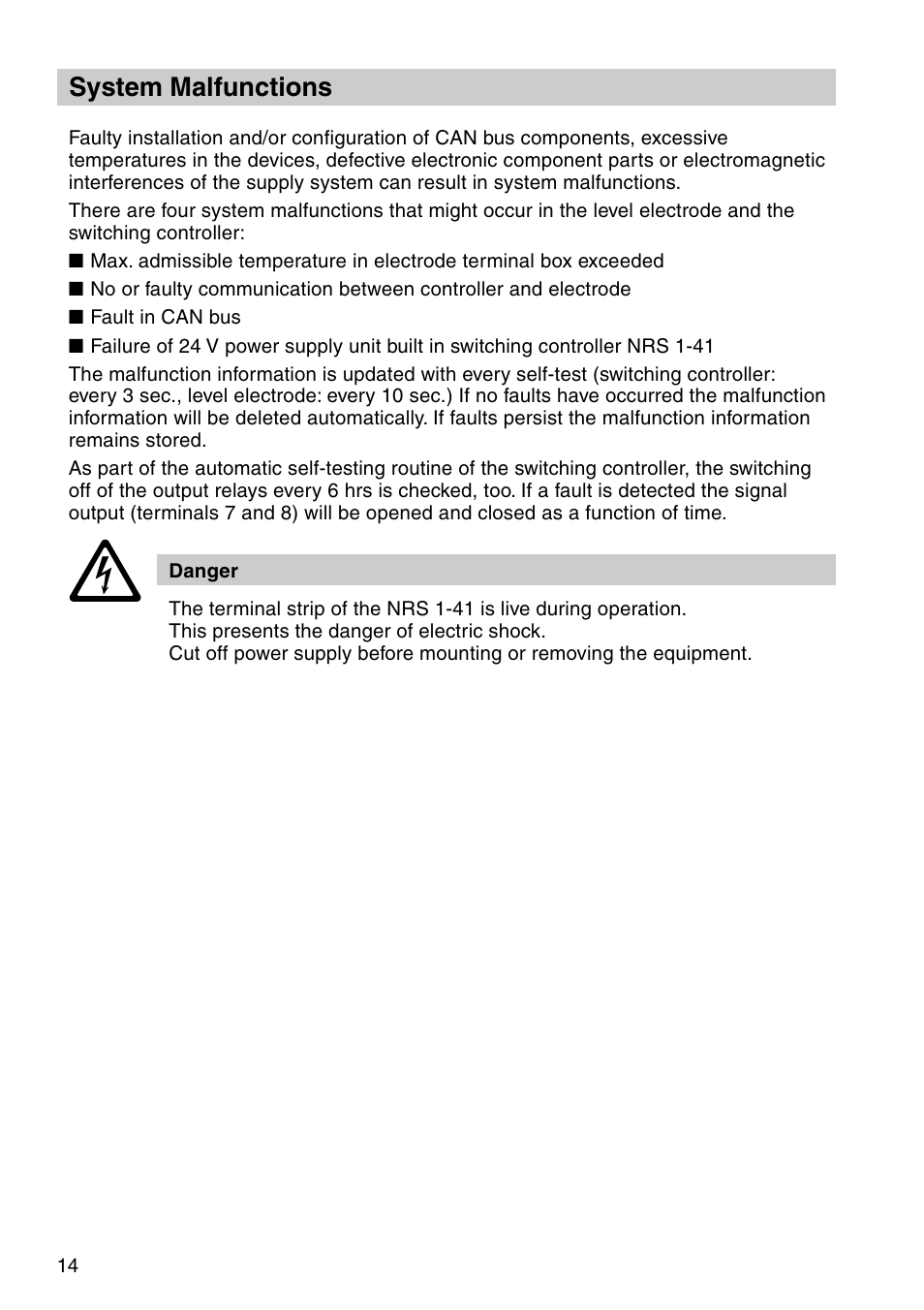 System malfunctions | Flowserve NRS1-41 User Manual | Page 14 / 28