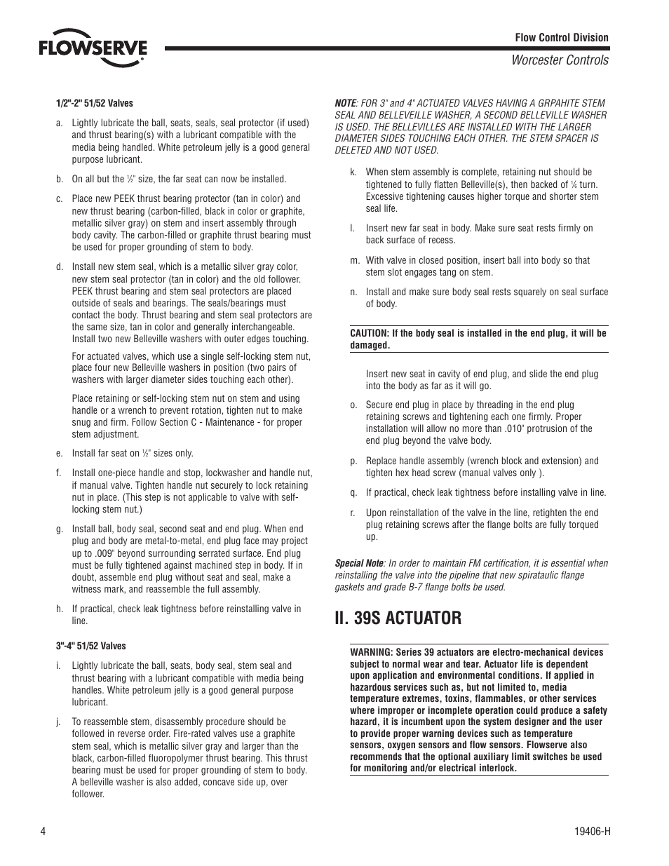 Ii. 39s actuator, Worcester controls | Flowserve 51 Series Fire-Safe Valves User Manual | Page 4 / 12