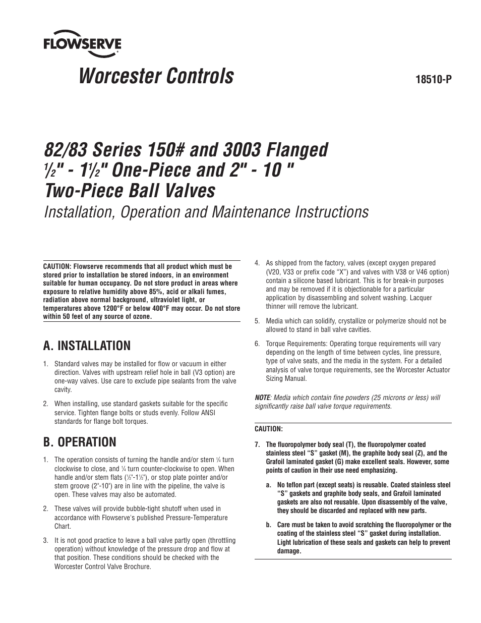 Flowserve 82 Series Flanged One-Piece User Manual | 8 pages