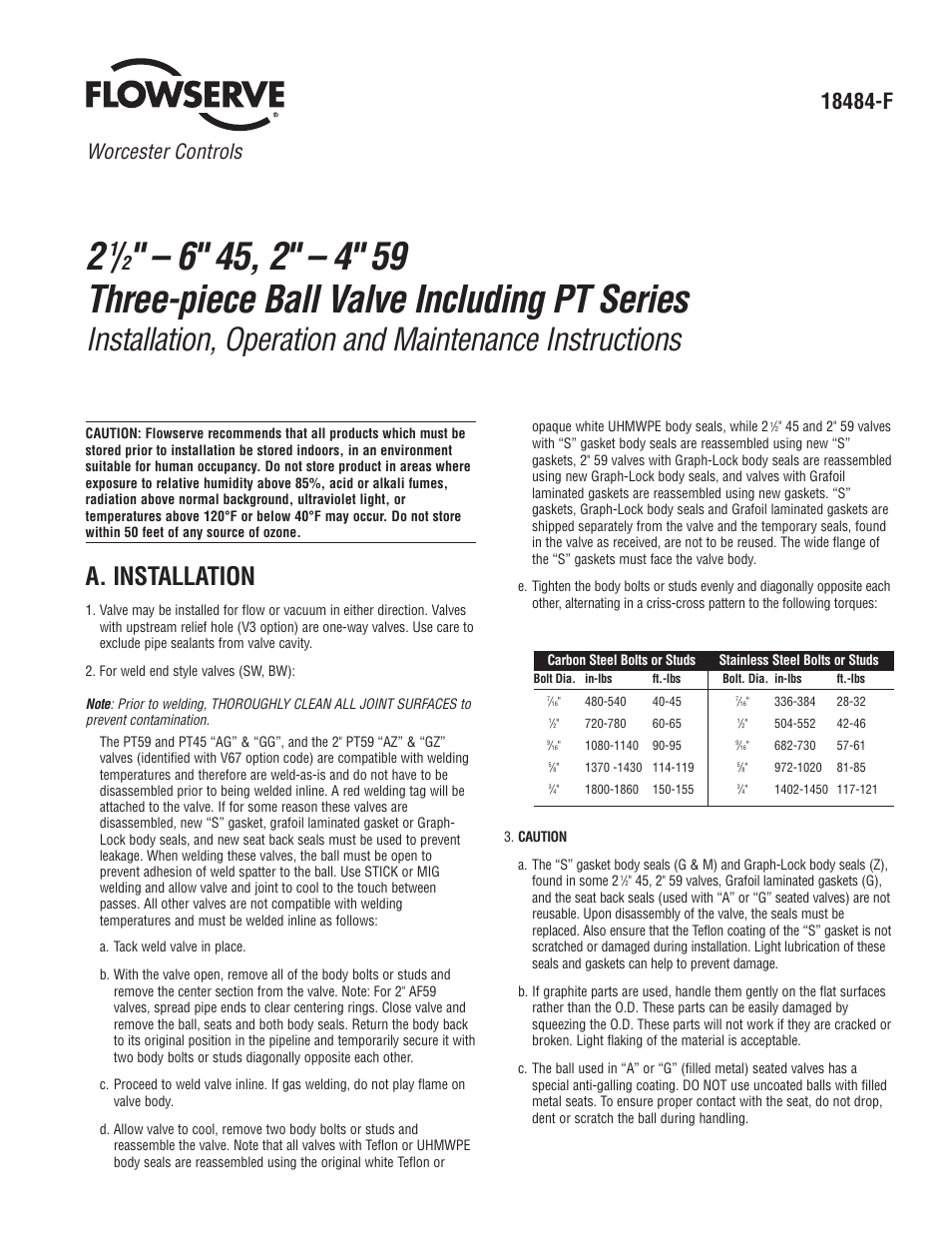Flowserve 45 Series Worcester Controls User Manual | 4 pages