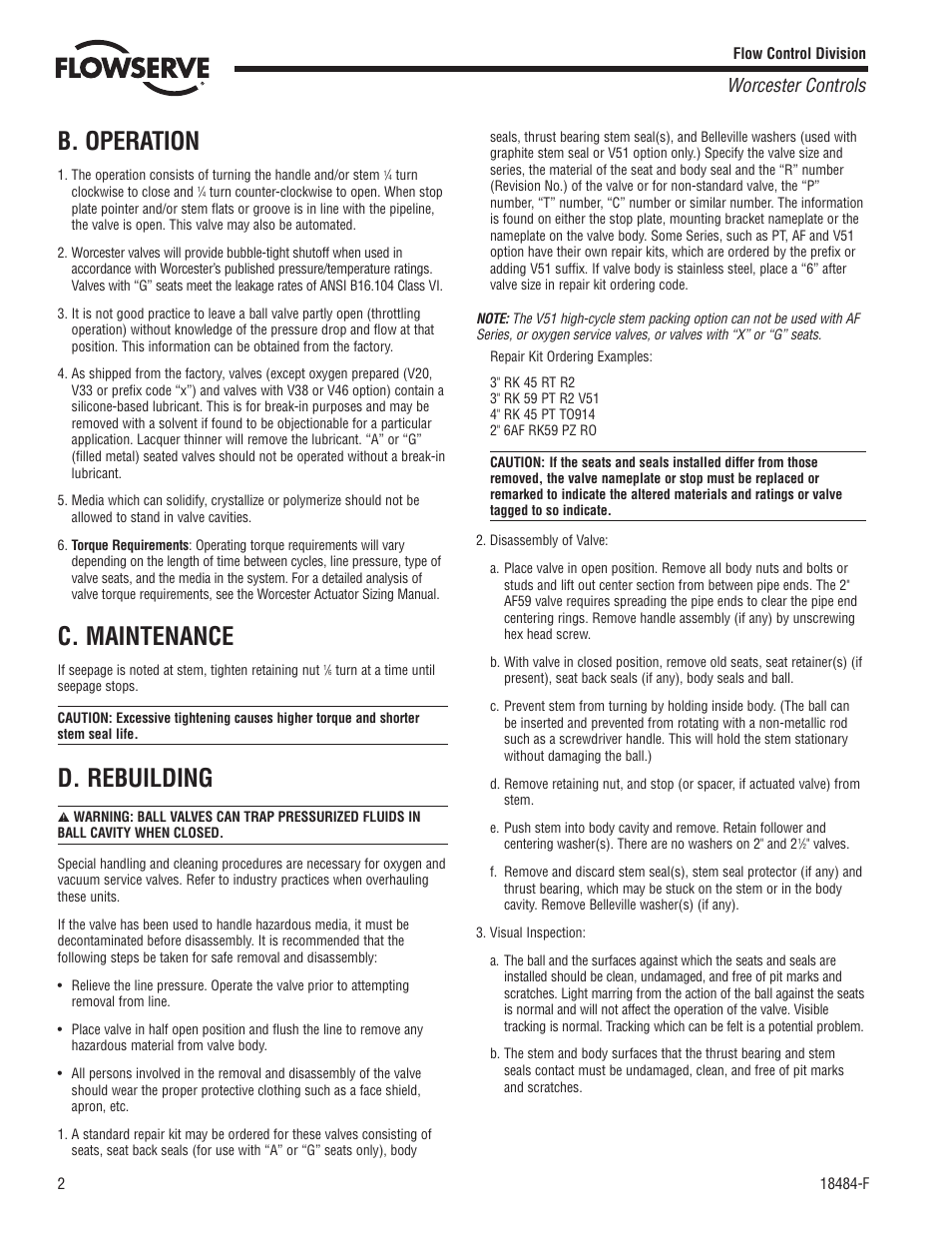 B. operation, C. maintenance, D. rebuilding | Worcester controls | Flowserve 45 Series Worcester Controls User Manual | Page 2 / 4