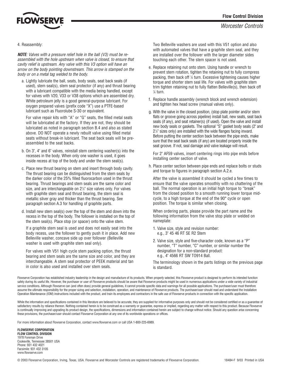 Worcester controls | Flowserve 45 Series Worcester Controls User Manual | Page 4 / 4