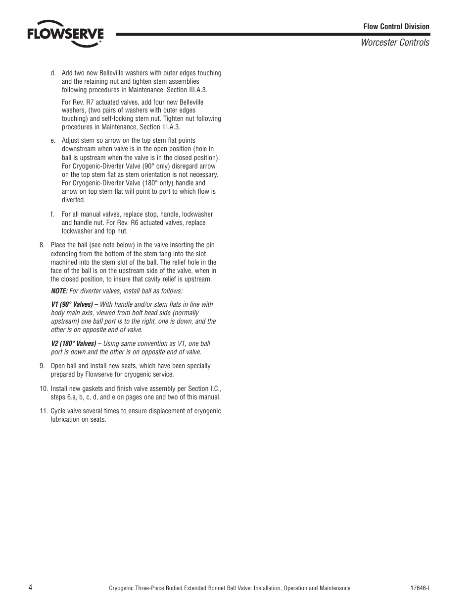 Worcester controls | Flowserve Cryogenic Three-Piece Bodied Extended Bonnet Ball Valve User Manual | Page 4 / 8