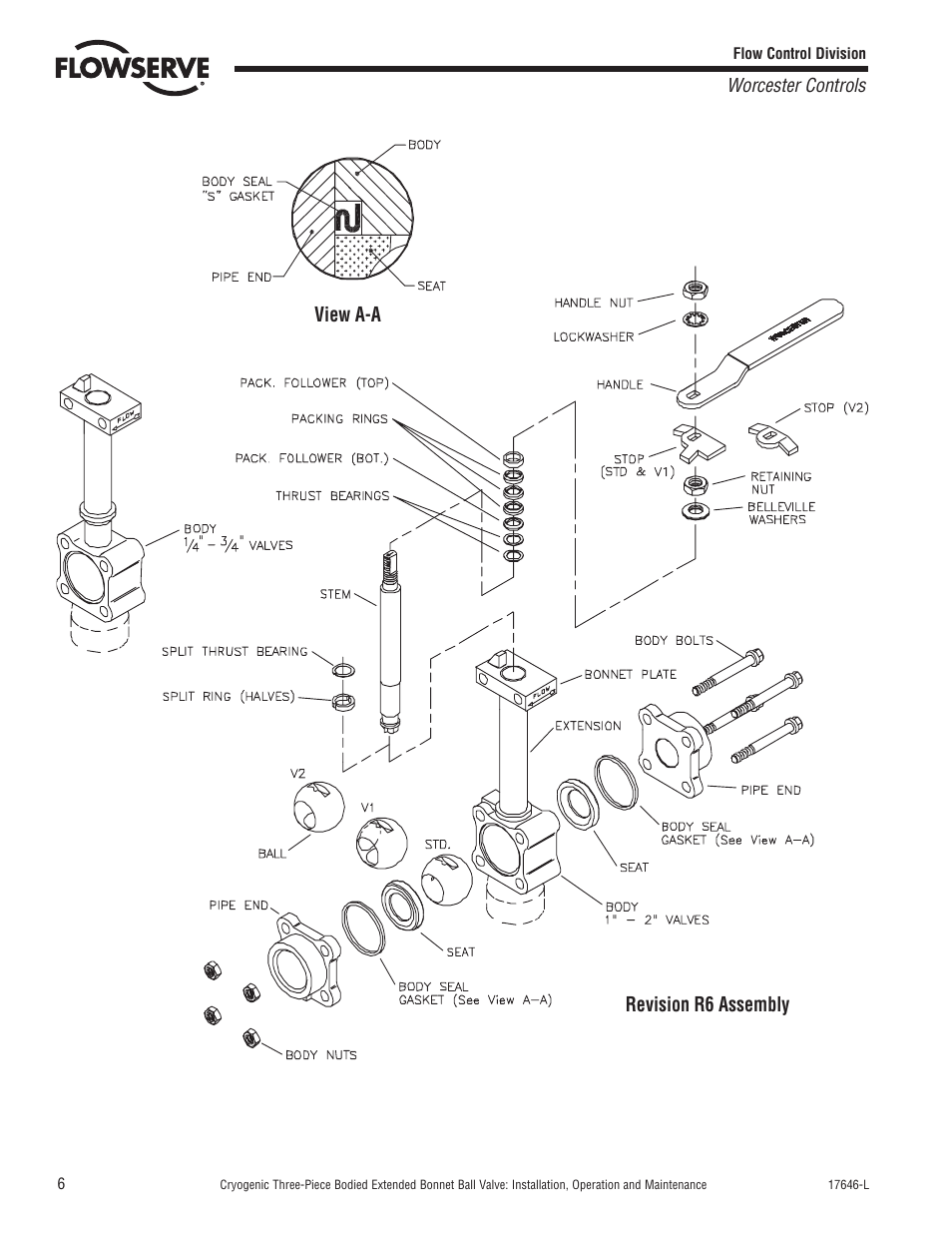 View a-a revision r6 assembly | Flowserve Cryogenic Three-Piece Bodied Extended Bonnet Ball Valve User Manual | Page 6 / 8