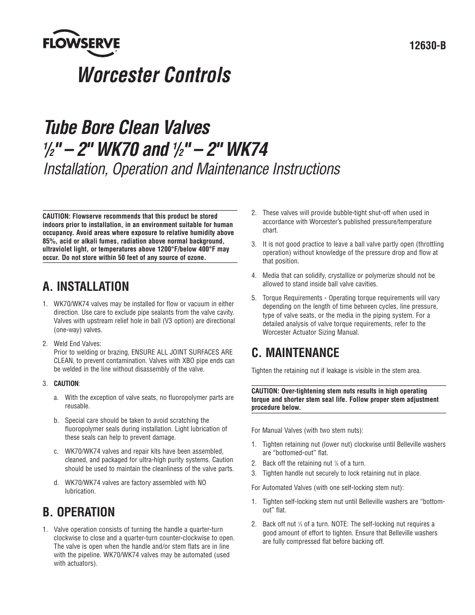 Flowserve WK70 Series User Manual | 4 pages