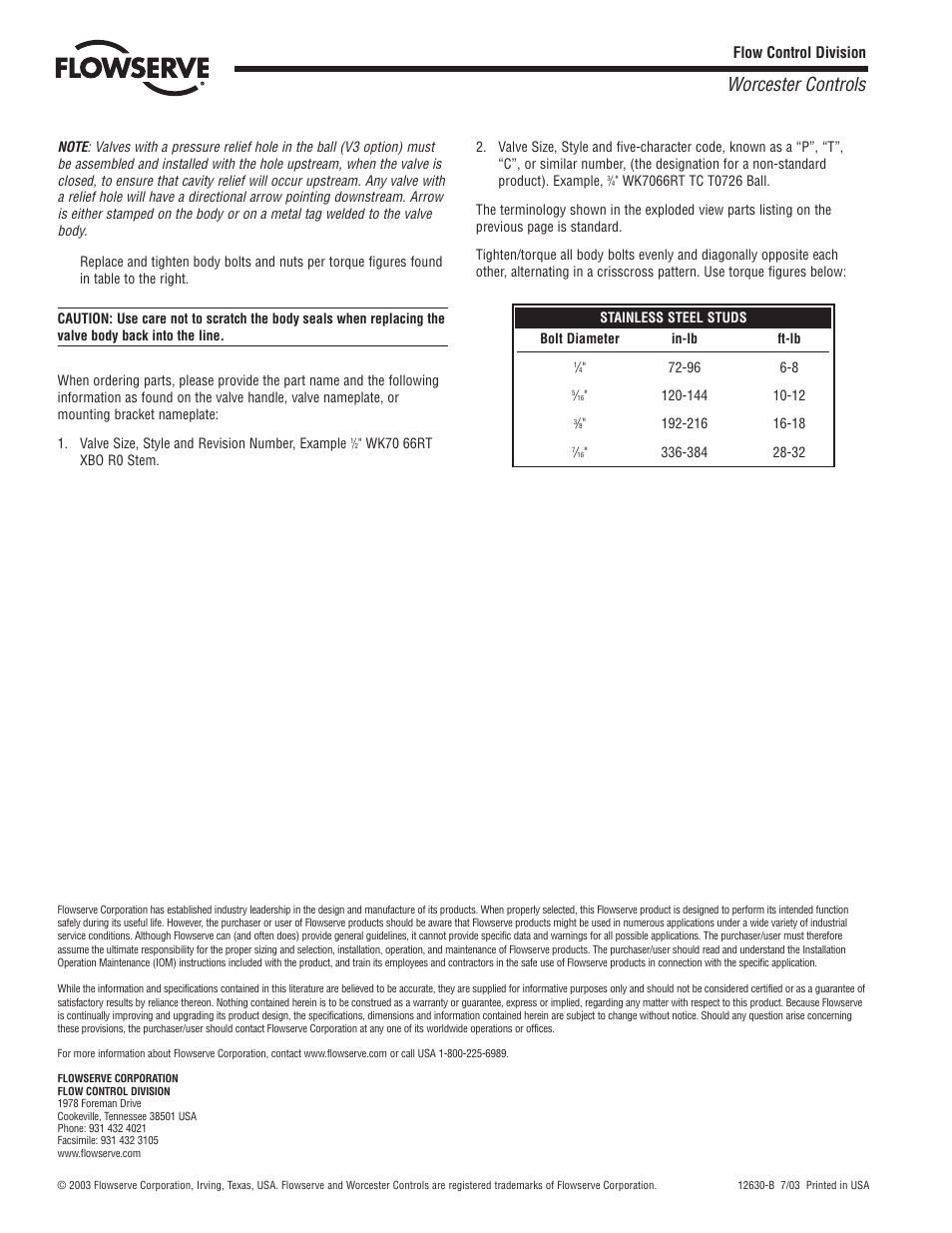 Worcester controls | Flowserve WK70 Series User Manual | Page 4 / 4