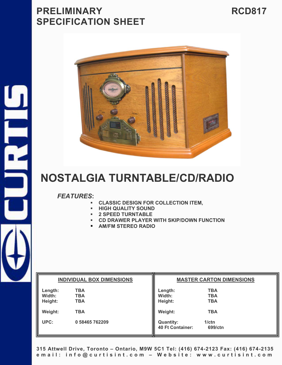 Curtis RCD817 User Manual | 1 page