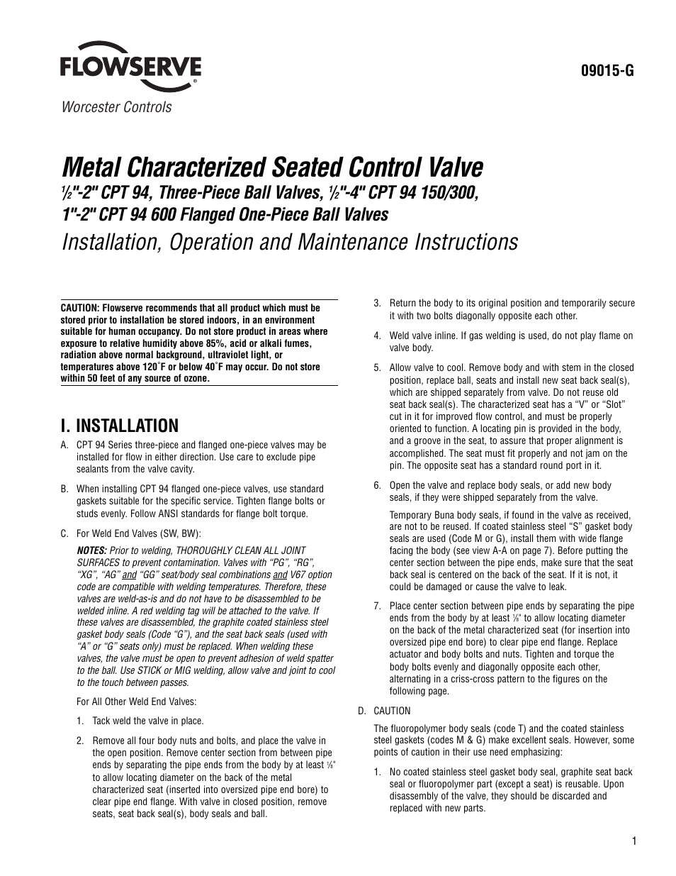Flowserve CPT Series Metal Characterized Seat Control Valves User Manual | 8 pages