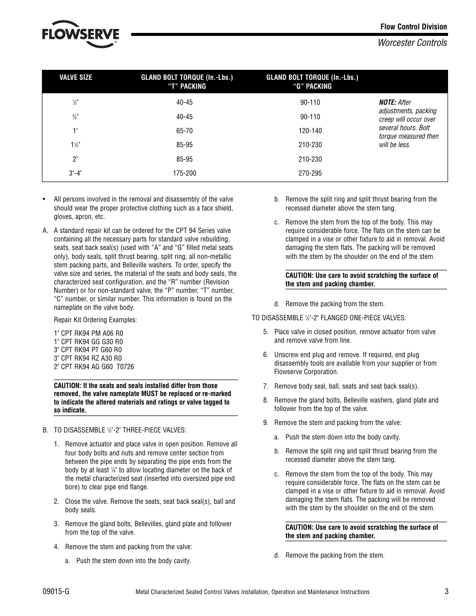 Worcester controls | Flowserve CPT Series Metal Characterized Seat Control Valves User Manual | Page 3 / 8