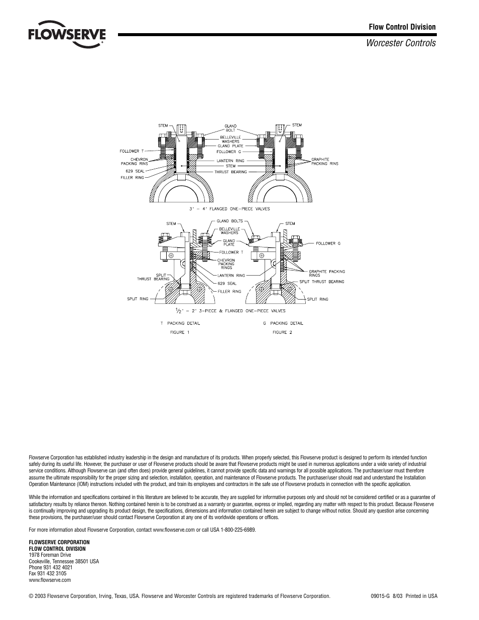 Worcester controls, Flow control division | Flowserve CPT Series Metal Characterized Seat Control Valves User Manual | Page 8 / 8